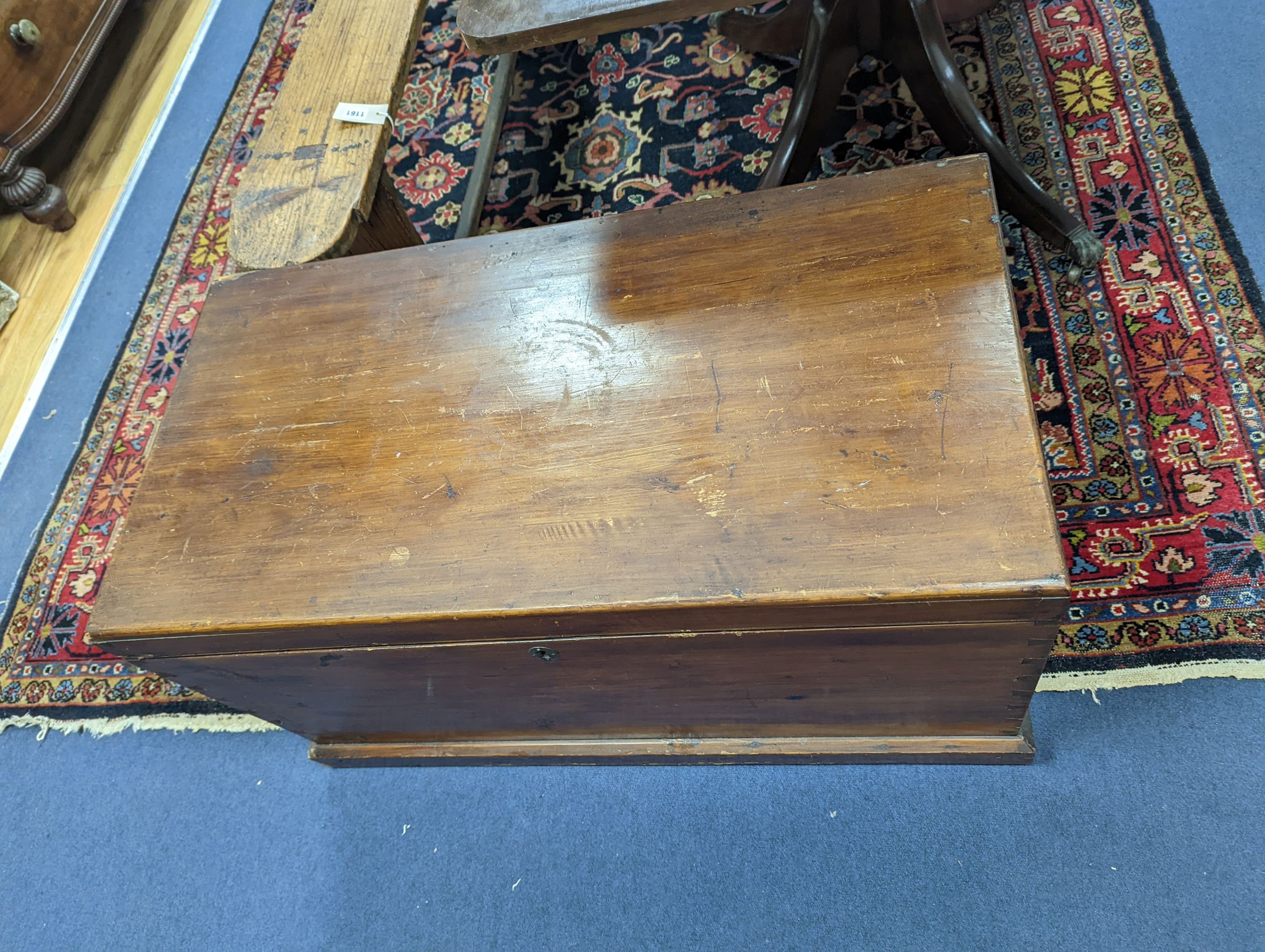 A Victorian brush grained pine trunk, length 95cm, depth 52cm, height 50cm